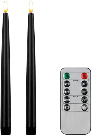 CVHOMEDECO. Candele coniche senza fiamma con telecomando a 10 tasti, funzionamento a batteria, LED tremolanti 3D, candele per finestre con stoppino in vera cera, decorazione per la casa o per feste di