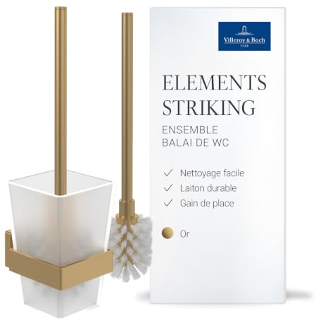 Villeroy & Boch Elements Striking Toilettenbürstengarnitur, eckig – Gold | Für Wandmontage geeignet, Behälter aus satiniertem Glas, inklusive langlebiger Bürste, TVA15201700076