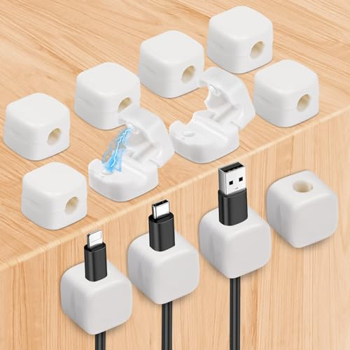 URAQT Kabelhalter Kabelclips, 12 Stück Magnetische Kabelmanagement Selbstklebend Kabel Organizer, Vielzwecke Kabelorganizer Set, Cable Organizer für Schreibtisch, Netzkabel, USB Ladekabel
