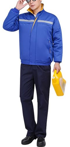 TOVCHEI Combinaison Isolée À Manches Longues, Combinaison De Travail Zippée, Veste Et Pantalon De Travail Unisexe Avec Bande Réfléchissante,Bleu,M