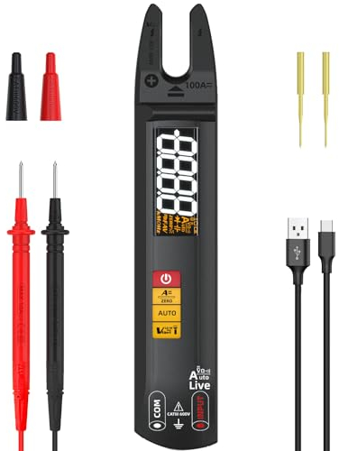 BSIDE U0 Fully Automatic Digital Multimeter Open Jaw Clamp Meter AC DC Large Display, Current Voltage Resistance Continuity Smart Testing, Mini Rechargeable Voltage Detector with Back Probe Pins