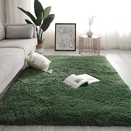 Swsen Teppich Wohnzimmer Super Weich - Shaggy Teppiche Flauschig Anti-Rutsch Unterseite - Moderner Carpet Waschbar Langflor Hochflor Teppiche 160x230cm, Dunkelgrün