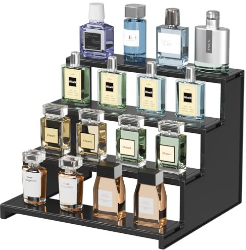 Lifewit 4 Tier Acryl Display Ständer, 1 Stück Parfüm Organizer, Plastik Regal Organizer für Parfüm Figuren Nagellack Gewürz Kosmetik Hautpflege Kunsthandwerk, Acryl Display Riser Regal 30,5cm Schwarz