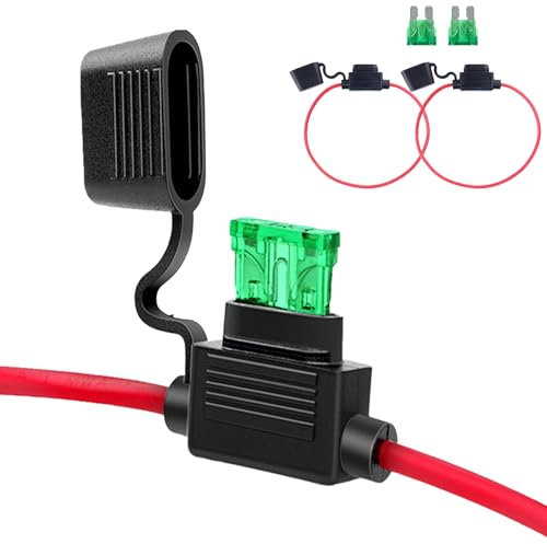 2-Pack Inline Fuse Holder, 12 AWG 30A In-Line Standard Blade Fuse Holder with Caps Automotive Replacement Fuses, Waterproof Mini Line Fuses Copper Wire Cables for Car Truck Motorcycle Boat
