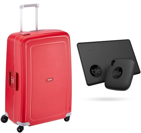 Samsonite S'Cure - Spinner L Case, 75 cm, 102 L, with 4 Wheels, Crimson Red & Tile Bluetooth Item Finder Set