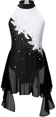 FOBOXCHD Eiskunstlauf Kleid Kinder Mädchen Strass Eiskunstlauf Kleid Gymnastik Trikot Kinder Ärmelloses Ballett Kleid for Tanzwettbewerb Eiskunstlauf Kleid Damen(Black,12)
