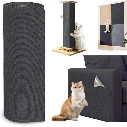 Jyvex Katze Kratzmatte Selbstklebend 300cmx40cm, Kratzbretter Kratzschutz für Sofa, Trimmbare DIY Kratzbrett für Katze Bäume Wand Möbel und Couch Schutz (Dunkelgrau)