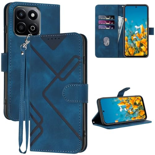 GOTOURED for Honor 200 Smart Phone Case Wallet, Card Holder Leather, Wrist Strap, Magnetic Closure, Kickstand, Shockproof Protective Pattern Flip Cover (Blue)