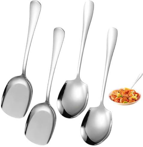 PetGlimmer 4 Stück Salatbesteck, 22cm Servier Löffel Groß mit Langen Griffen, Vorlegelöffel, Servierlöffel aus Edelstahl, Buffet, Serving Spoons für Zuhause, Bankett