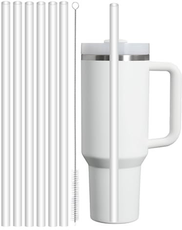DealKits 6x Cannucce Riutilizzabili compatibile con Stanley Cup 40 oz, con 1 Spazzola per la Pulizia, Materiale Tritan, senza BPA, Cannucce di Ricambio, Cannucce Trasparenti (30 cm)