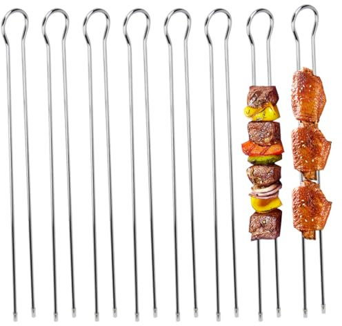 12 Pezzi spiedini acciaio, 28cm spiedini per griglia con manico, spiedini shashlik con doppi denti, Spiedini Barbecue Stuzzicadenti Lunghi In Metallo, Stuzzicadenti Barbecue Lunghi