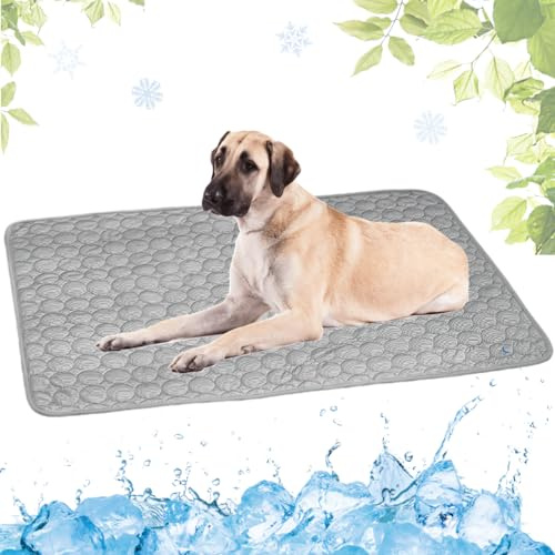 LEZUAN Kühlmatte Hunde, Selbstkühlende Hundematte, Kühldecke Katzen, Ungiftig Kühlkissen für Haustiere, Waschbar Hund Kältematte für Drinnen, Draußen und Auto(Grau,100x150cm)
