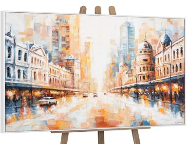 YS-Art dipinti acrilici colorati di città su tela, quadri con cornice dipinti a mano quadri da parete soggiorno arredamento moderno per la casa vere opere d'arte 120x80 cm