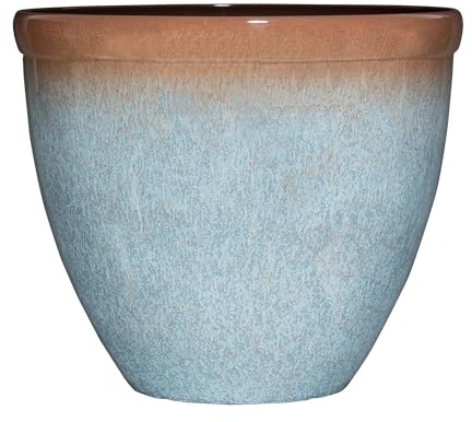 Garden Gear Blue Breeze Bell Glazed Planter, 39.5cm, Lightweight, UV & Frost Resistant, Pre-Drilled Drainage (1)