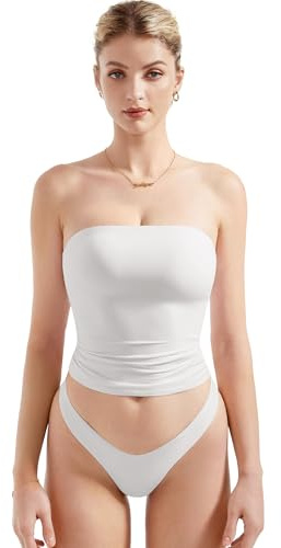 SUUKSESS Women Sexy Tube Top Summer Y2K Going Out Tops Casual Sleeveless Double Lined Basic Tank Top (Snow White, S)