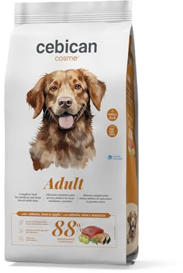 CEBICAN Adult 12 kg - Pienso para Perros Adultos Medianos y Grandes con Salmón, Atún Y Manzana – Comida para Perros Natural con Omega 3 y 6, Prebióticos y Glucosamina – 88% Proteína Animal