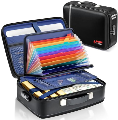 Ytonet Caja Fuerte Ignifuga con Cerradura, Caja Ignifuga Documentos Rígido Maletín Ignífugo 15.6 Pulgadas para Computadora Portátil Impermeable Protección Dinero, Pasaporte, Objeto de Valor, Negro