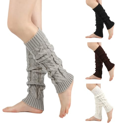 WUSJCOF Lot de 4 guêtres pour Femmes, guêtres Longues en Tricot pour Filles, Chauffe-Jambes d'hiver pour Danse, Yoga, Ballet