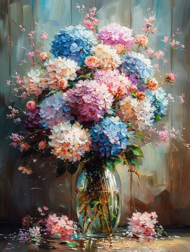 Diamond Painting Fiori Diamond Painting Adulti, Pittura Diamante Ortensia Diamantini Crystal Art 5D DIY Strass Ricamo a Punto Croce Artigianale Kit per Decorazioni Casa Parete 60x80cm -wyl2506L4