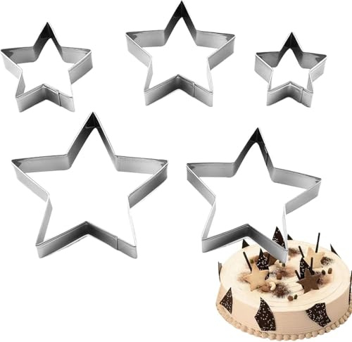 5PCS Star Cookie Cutter Set - Stainless Steel Star Shaped Cookie Cutters - 5 Sizes Biscuit Fondant Cake Pastry Cutter for DIY Baking Decoration Christmas Halloween Easter Thanksgiving