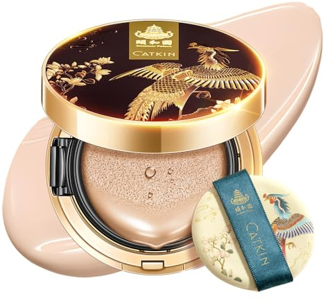 CATKIN Phoenix Cushion Foundation Buildable Coverage Anti-Aging Serum Makeup, Sheer Satin Finish, Refill Included, 13g*2