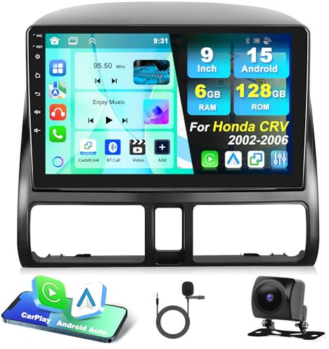Motorsi 6GB+128GB Radio de Coche para Honda CRV 2002 2003 2004 2005 2006 con Carplay Android Auto,Autoradio con GPS WiFi Bluetooth EQ RDS/FM Radio SWC CANBUS + Cámara Visión Trasera