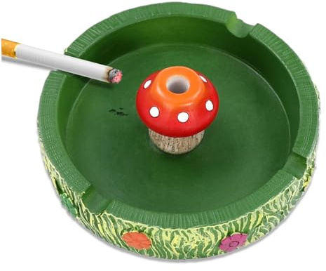 Cendrier champignon 4, 3 x 0, 9 pouces, éteignoir à cigarettes rond avec fleurs, éteignoir à cigarettes en résine pour cendriers, cendrier vert mignon pour la maison, le bureau, cadeaux pour