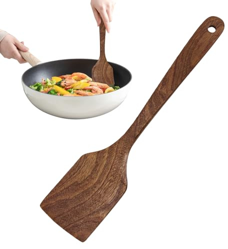 Matlagningsspatel – 33 x 7,5 cm – ergonomisk träspatel med släta kanter | Mångsidigt verktyg för att blanda, skrapa, blanda ägg, pannkakor och andra livsmedel