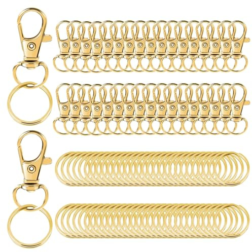 100 Stücke Metall Drehverschlüsse Karabinerhaken Set Karabinerverschluss | Mini Schlüsselring Karabiner Schlüsselanhänger Clip Geeignet für die Herstellung Minipuppen und Anderen Bastelarbeiten(Gold)