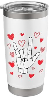 I Love You Sign Language Valentine's Day ASL Hearts Stainless Steel Insulated Tumbler