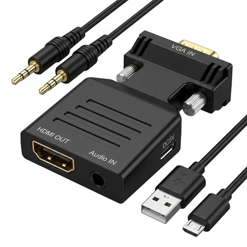Xevtrak - Adaptador VGA a HDMI con cable de audio de 3,5 mm, convertidor activo VGA a HDMI 1080P 60Hz, adaptador VGA macho a HDMI hembra para PC a TV, monitor HDTV y proyector