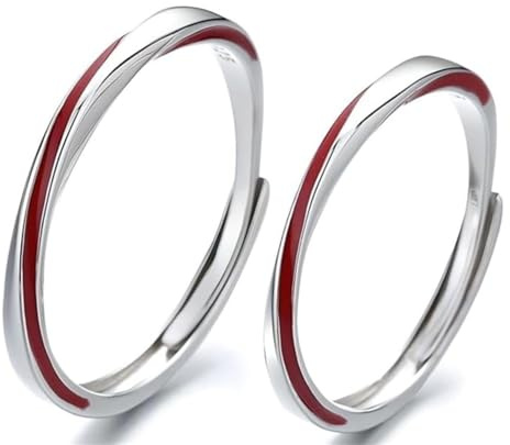 Nzoike 1 par Anillo ajustable de Chapado en plata con hilo rojo, de boda y compromiso, regalo de San Valentín, para mujer y hombre