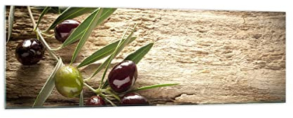 ARTTOR Bilder auf Glas 160x50cm Wandbild Glasdruck Botanik Küche - 2420 | Olive Italien Aroma Panorama Groß XXL Modern Dekoration Wohnzimmer Schlafzimmer Küche Wanddeko Kunstdruck Art ARTTOR