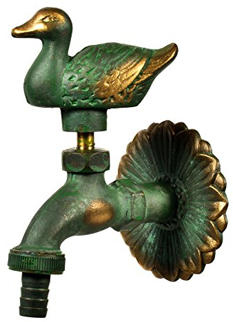 VARIOSAN Nostalgie-Auslaufventil Ente 11213, 1/2, Messing-patiniert, langer Wandabstand, massive Wandrosette