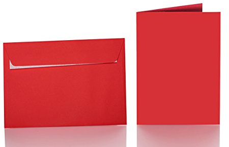 Paper24 25 Faltkarten blanko mit Umschlag 120x170 mm, Briefumschläge B6, Doppelkarten mit Umschlag sind ideal für Geburtstag in Rot