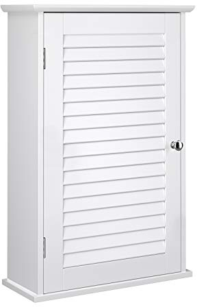 VASAGLE Wandschrank, Badezimmerschrank, Medizinschrank mit höhenverstellbarer Regalebene, Badschrank mit Tür, 40 x 16 x 60 cm, Holz, weiß BBC24WT