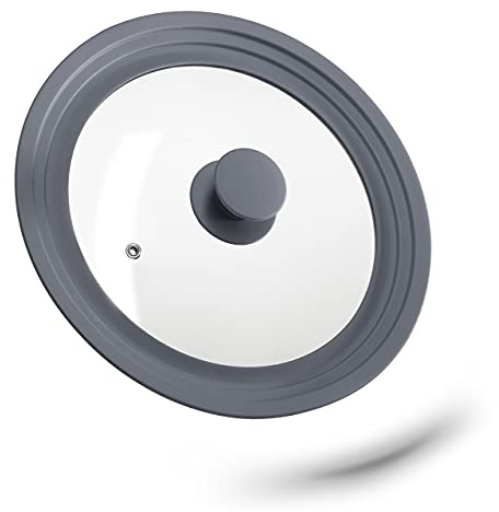 Relaxdays 2 x Topfdeckel universal, Glasdeckel mit abgestuftem Silikonrand, Töpfe & Pfannen 22-26 cm, HxD: 5 x 27,5 cm, grau