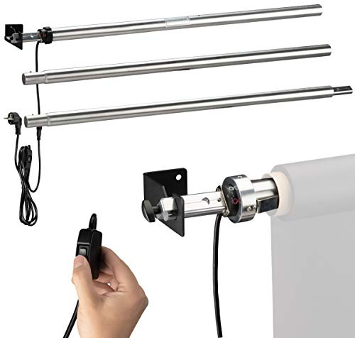 BRESSER MR-300 Elektrisches Hintergrundsystem für 1 Hintergrundrolle | Motorisiertes Abrollen per Fernbedienung, Wand oder Deckenmontage, für Lampenstative, 300 cm breit, Beschwerungsstange
