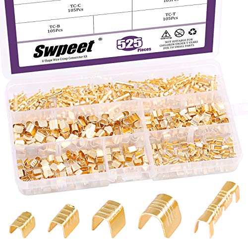 Swpeet Lot de 525 bornes à sertir en cuivre en forme de U dorées