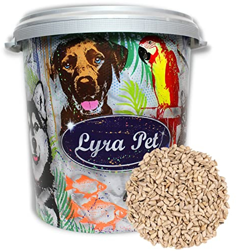 Lyra Pet® | 10 kg Geschälte Sonnenblumenkerne + 30 L Tonne | HK Bulgarien | Wildvogelfutter für das Ganze Jahr | Hochwertiges Schalenfreies Streufutter | Schnabelgerechter Gourmetsnack | Körnerfresser