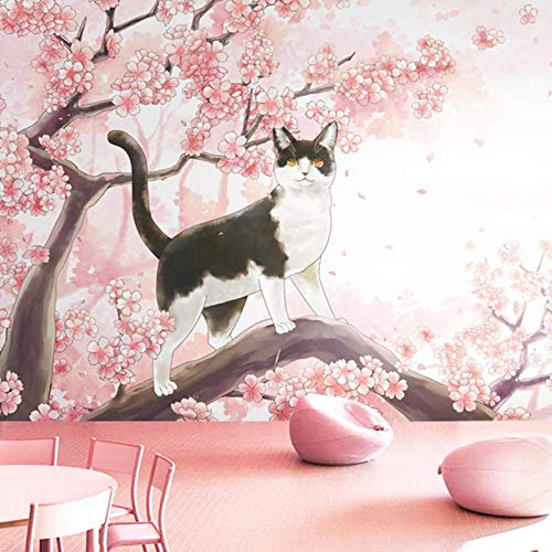 Fototapeten Japanische Kirschkatze 350x256cm Vlies Wand Tapete Wohnzimmer Schlafzimmer Büro Flur Dekoration Wandbilder Moderne Wanddeko