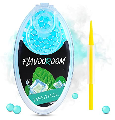 Flavouroom - 100 cápsulas de mentol para cigarros mentolados | bolitas aromáticas para tabaco mentolado con un sabor inolvidable | incluye caja para guardar las bolas mentoladas
