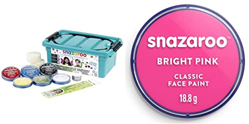 SNAZAROO SZ1194010 Face Paint 1 Pc, Mini Starter Kit 14 Pieces, Set & SZ1118058 Bright Pink Classic Body Paint-1 Pc, 18 ml