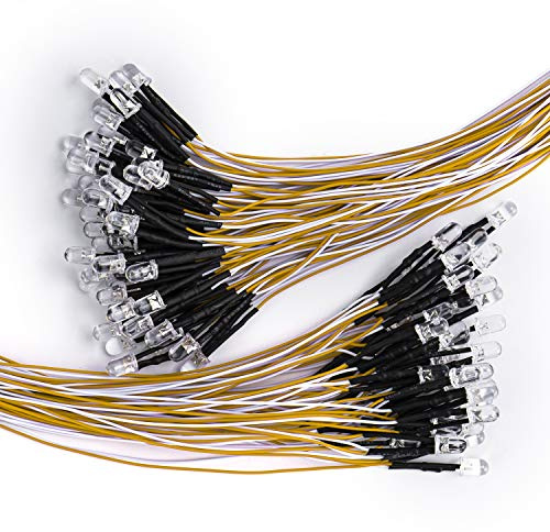DiCUNO 100 st 5 mm LED-dioder med kabel 24–25 cm, 12 V lysdioder förkopplat ljus, kablar med motstånd 550Ω för ljusprojekt, varmvit