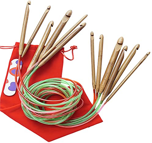 KnitPal Rundhäkelnadeln, 120 cm, doppelseitig, tunesische Häkelnadeln, Set mit Kabel für afghanisches Häkeln, 6 US-Größen: J/6 mm, K/6,5 mm, L/8 mm, M/9 mm, N/10 mm, O/12 mm