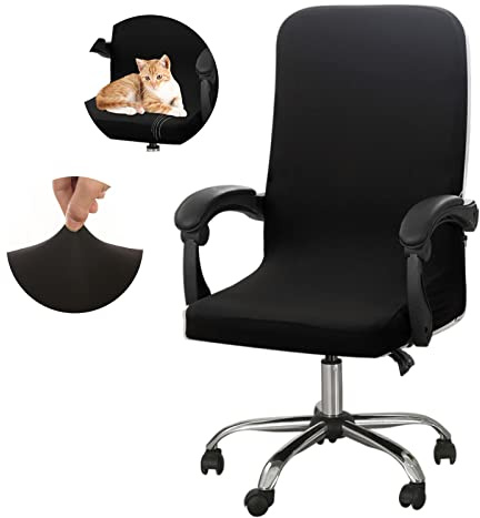Jaotto Funda elástica para Silla giratoria de Oficina Universal, Funda Lavable y extraíble para Silla de Ordenador con Respaldo (Negro,L)