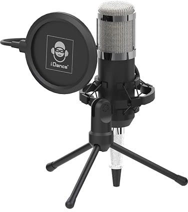 iDance PODCASTSTUDIOPRO - Ensemble de Microphone de Podcast Professionnel pour Enregistrement, Streaming, Gaming et ASMR avec Casque, Enceintes, Trépied, Filtre Anti-Pop et Amortisseur