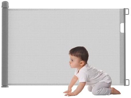 UISEBRT Rejilla de Protección Extensible para Puertas y Escaleras - 0-180 cm, Barrera para Perros, Bebés y Mascotas - Color Gris