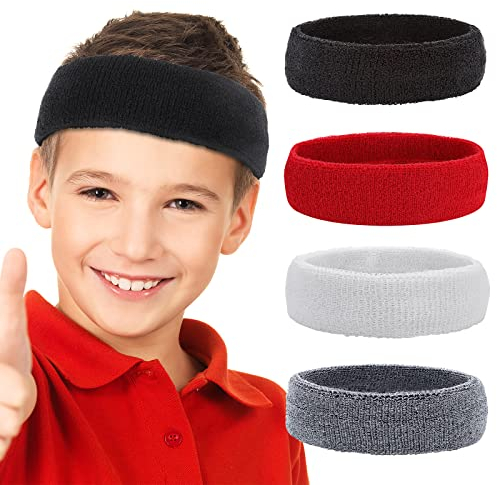 Yolev 4 Stücke Sport Stirnband für Kinder Haarband Jungen Schweißband Schweiß Headband Stirnband Stirn Schweissband Basketball Anzug Sport Männer Frauen Schweißband
