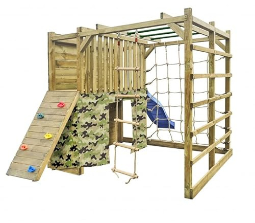 4IQ Group Klettergerüst Outdoor Kubischer Omega 225 x 447 x 210 cm Würfel - Spielplatz für Garten mit Kinderrutsche und Kletterwand mit Sprossenwand - Spielturm (Omega Moro)